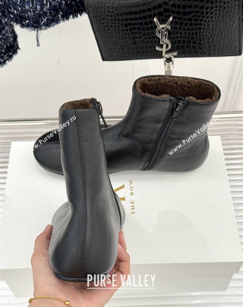 The Row Leather Flat Ankle Boots Black 2026 TR022404 (MD-260224090)