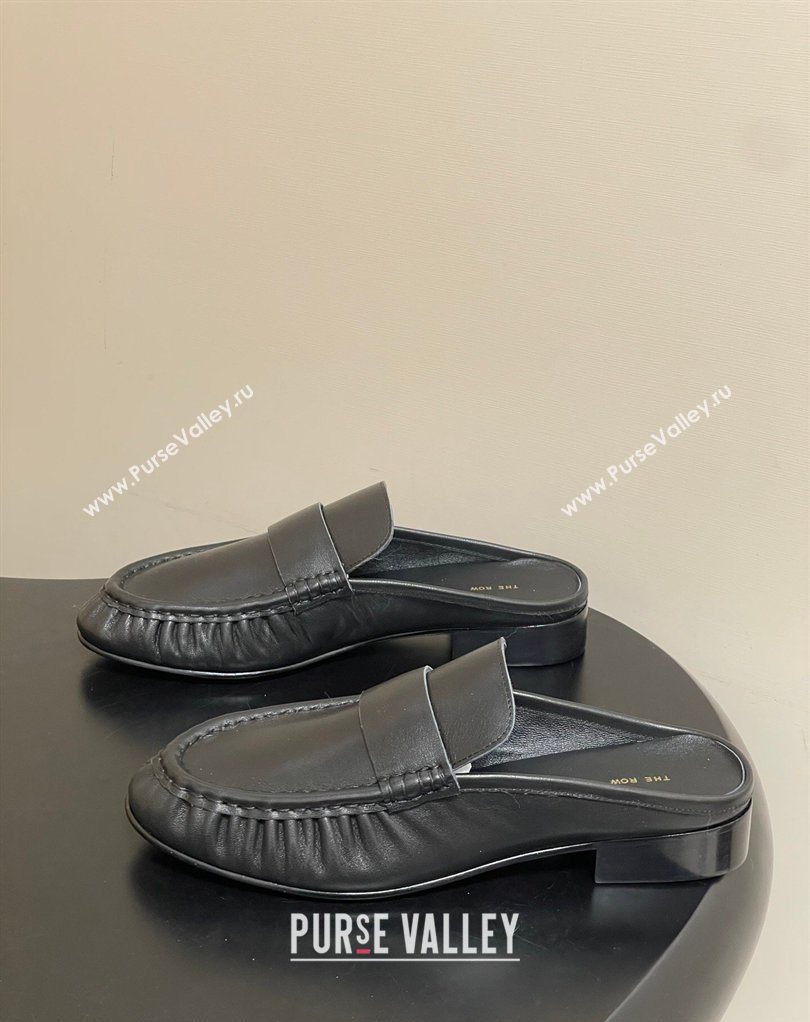 The Row Flat Mules in Calfskin Leather Black 2026 TR022402 (MD-260224080)