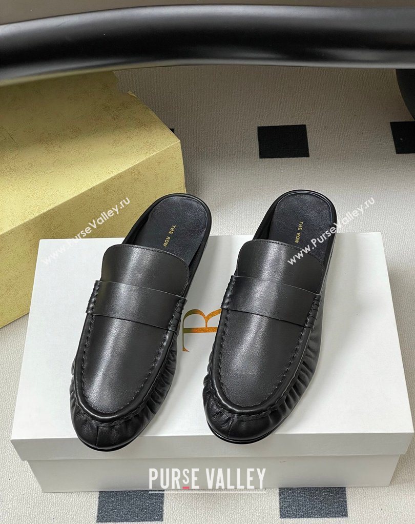 The Row Flat Mules in Calfskin Leather Black 2026 TR022402 (MD-260224080)