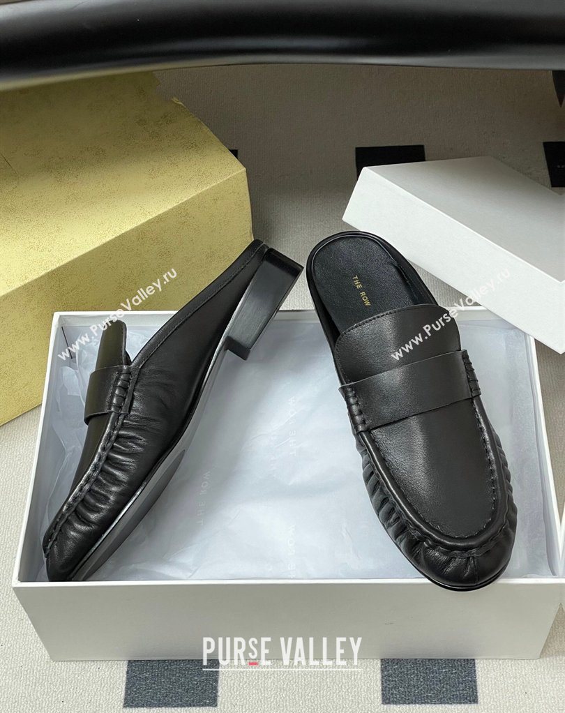 The Row Flat Mules in Calfskin Leather Black 2026 TR022402 (MD-260224080)