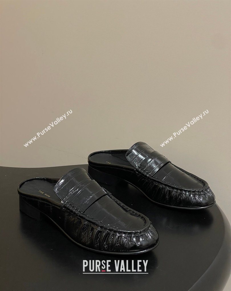 The Row Flat Mules in Eel Embossed Leather Black 2026 TR022402 (MD-260224082)