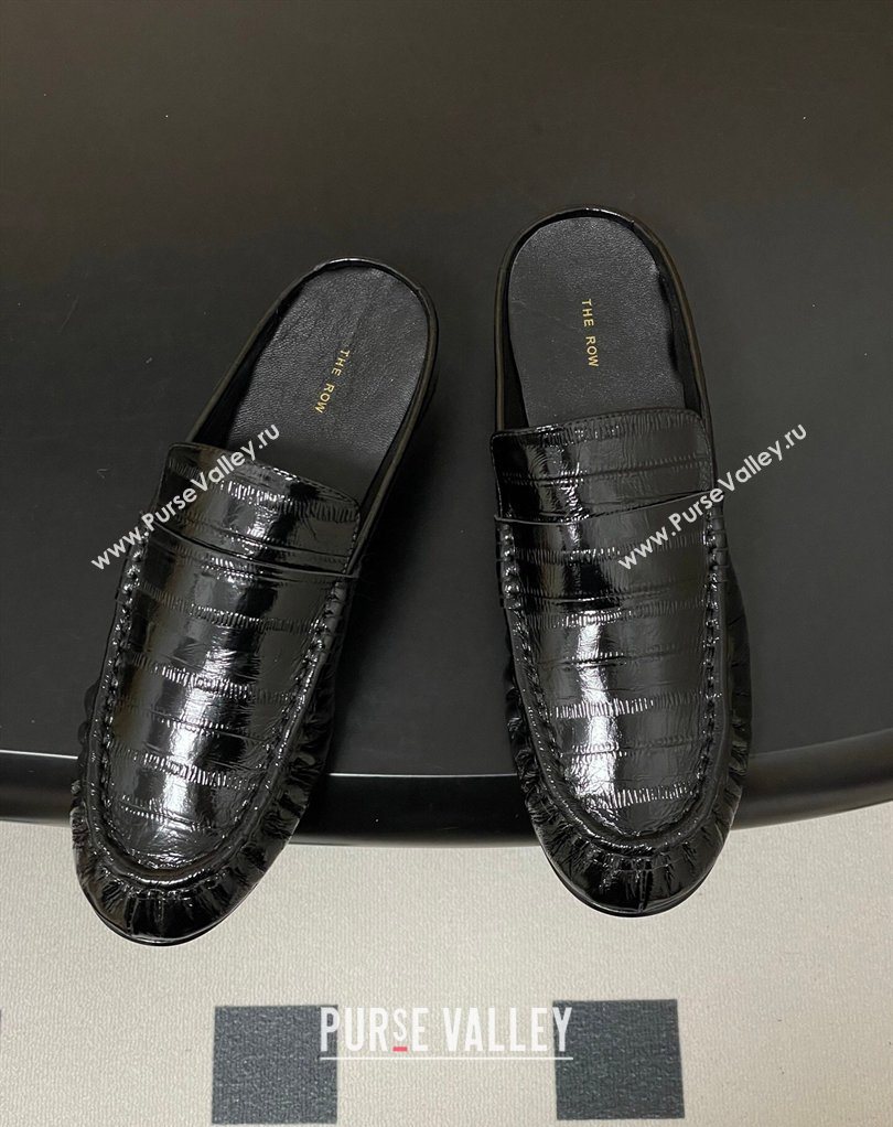The Row Flat Mules in Eel Embossed Leather Black 2026 TR022402 (MD-260224082)
