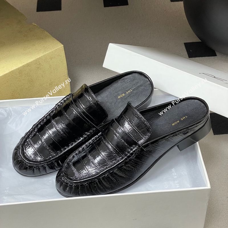 The Row Flat Mules in Eel Embossed Leather Black 2026 TR022402 (MD-260224082)