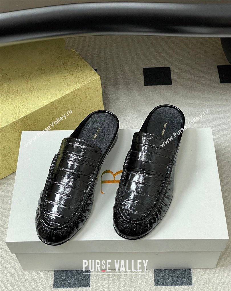 The Row Flat Mules in Eel Embossed Leather Black 2026 TR022402 (MD-260224082)