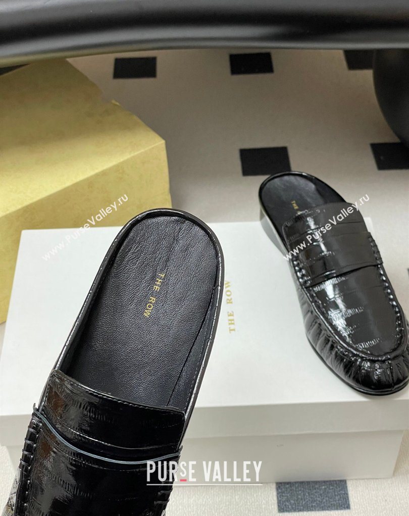 The Row Flat Mules in Eel Embossed Leather Black 2026 TR022402 (MD-260224082)