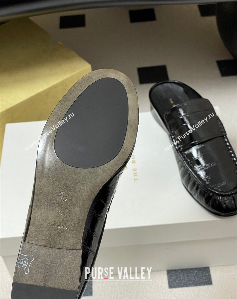 The Row Flat Mules in Eel Embossed Leather Black 2026 TR022402 (MD-260224082)