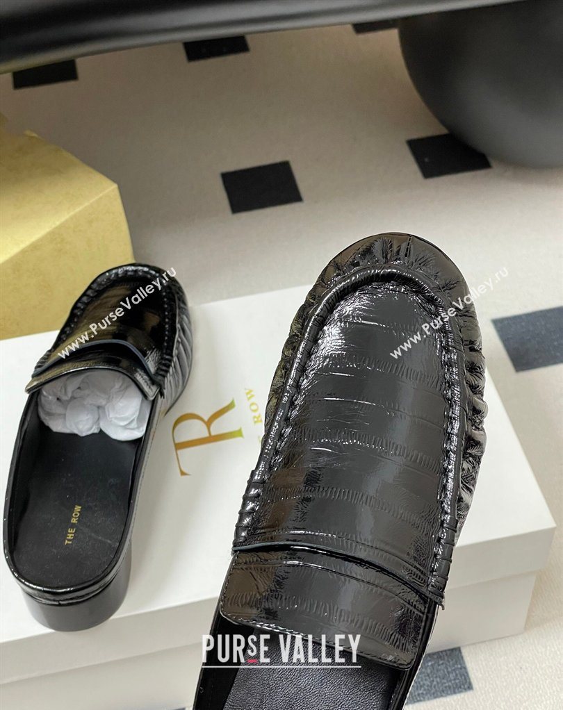 The Row Flat Mules in Eel Embossed Leather Black 2026 TR022402 (MD-260224082)