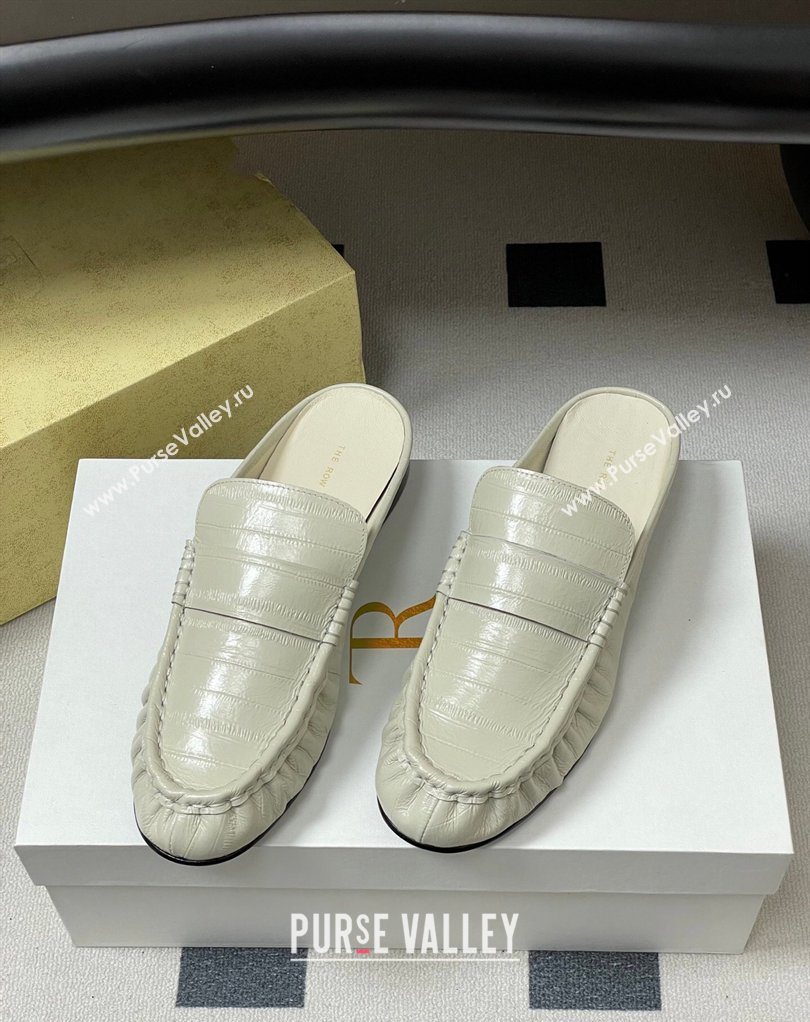 The Row Flat Mules in Eel Embossed Leather White 2026 TR022402 (MD-260224084)