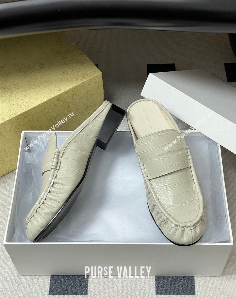 The Row Flat Mules in Eel Embossed Leather White 2026 TR022402 (MD-260224084)