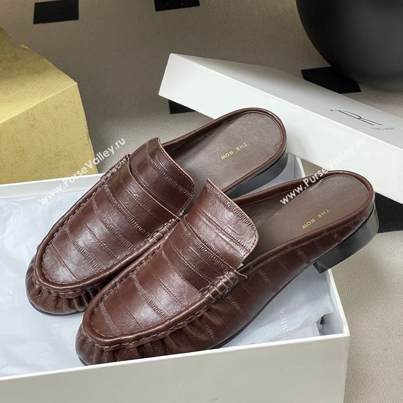 The Row Flat Mules in Eel Embossed Leather Brown 2026 TR022402 (MD-260224085)