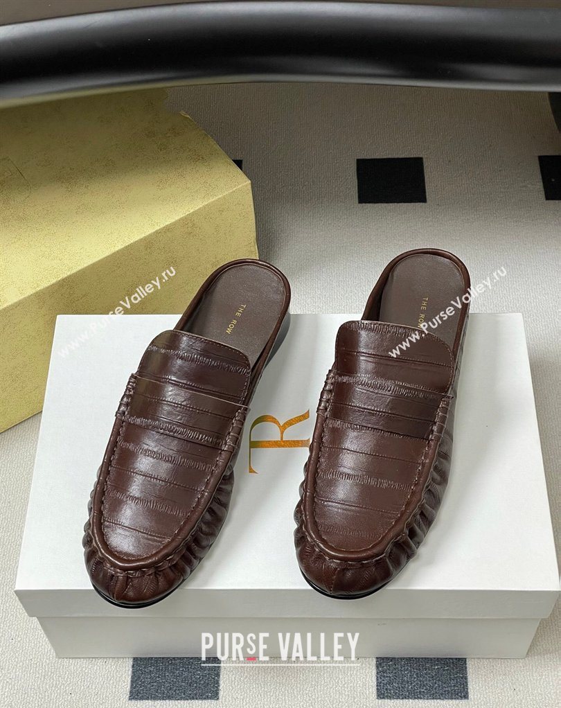 The Row Flat Mules in Eel Embossed Leather Brown 2026 TR022402 (MD-260224085)