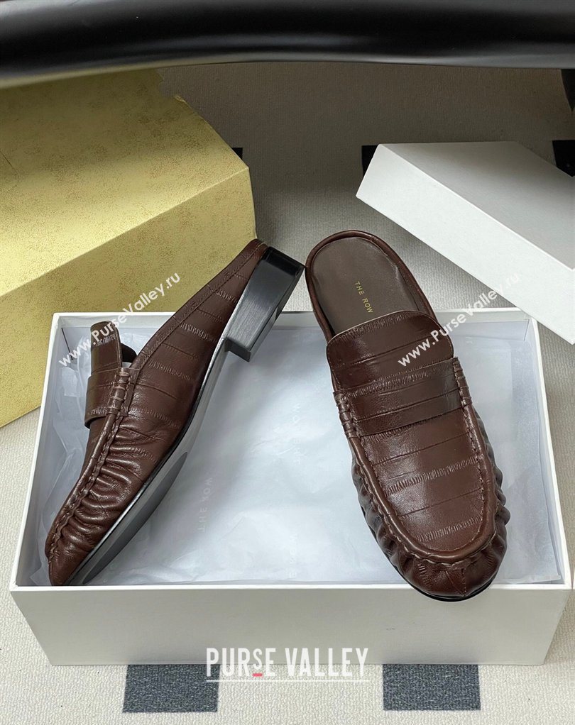 The Row Flat Mules in Eel Embossed Leather Brown 2026 TR022402 (MD-260224085)