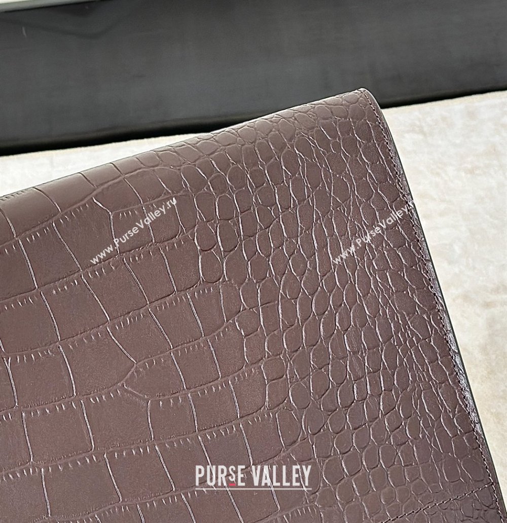 The Row Margaux 15 Tote Bag in Samanta Crocodile Embossed Leather Dark Brown 2026 8818L (CL-260410027)