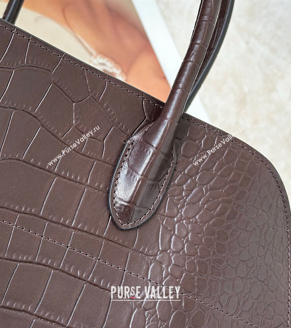 The Row Margaux 15 Tote Bag in Samanta Crocodile Embossed Leather Dark Brown 2026 8818L (CL-260410027)