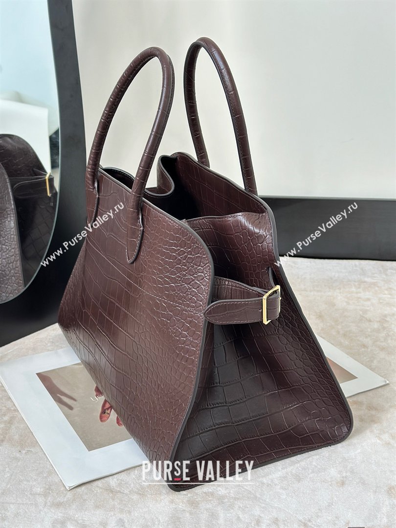 The Row Margaux 15 Tote Bag in Samanta Crocodile Embossed Leather Dark Brown 2026 8818L (CL-260410027)