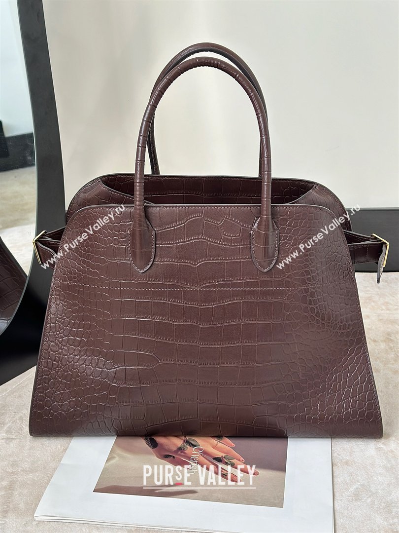The Row Margaux 15 Tote Bag in Samanta Crocodile Embossed Leather Dark Brown 2026 8818L (CL-260410027)