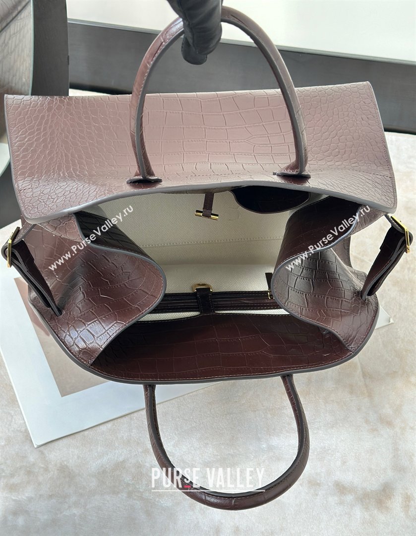 The Row Margaux 15 Tote Bag in Samanta Crocodile Embossed Leather Dark Brown 2026 8818L (CL-260410027)