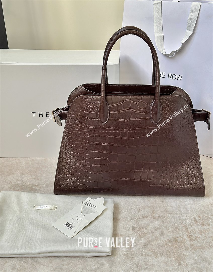 The Row Margaux 15 Tote Bag in Samanta Crocodile Embossed Leather Dark Brown 2026 8818L (CL-260410027)