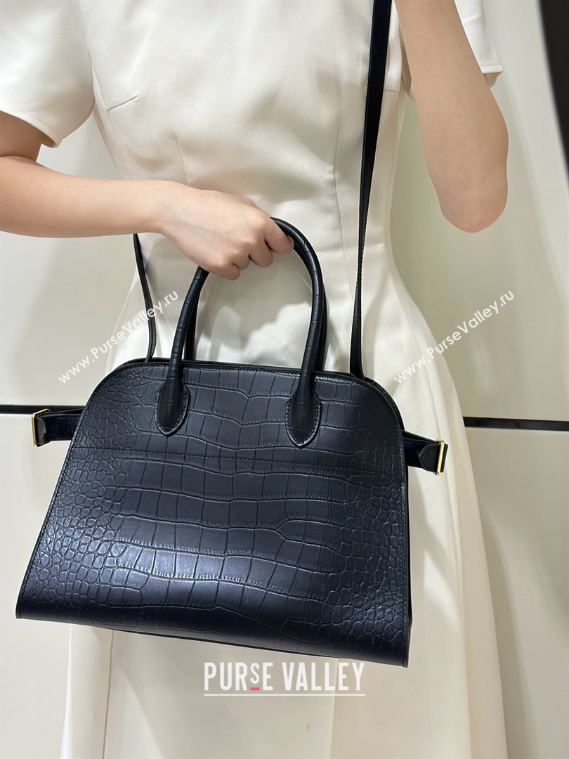 The Row Margaux 12 Tote Bag in Samanta Crocodile Embossed Leather Black 2026 8818 (CL-260410005)