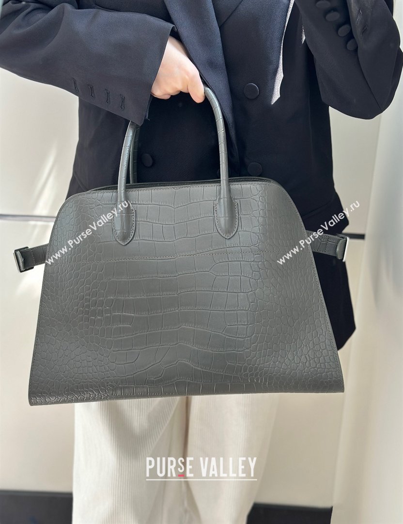 The Row Margaux 15 Tote Bag in Samanta Crocodile Embossed Leather Grey 2026 8818L (CL-260410029)