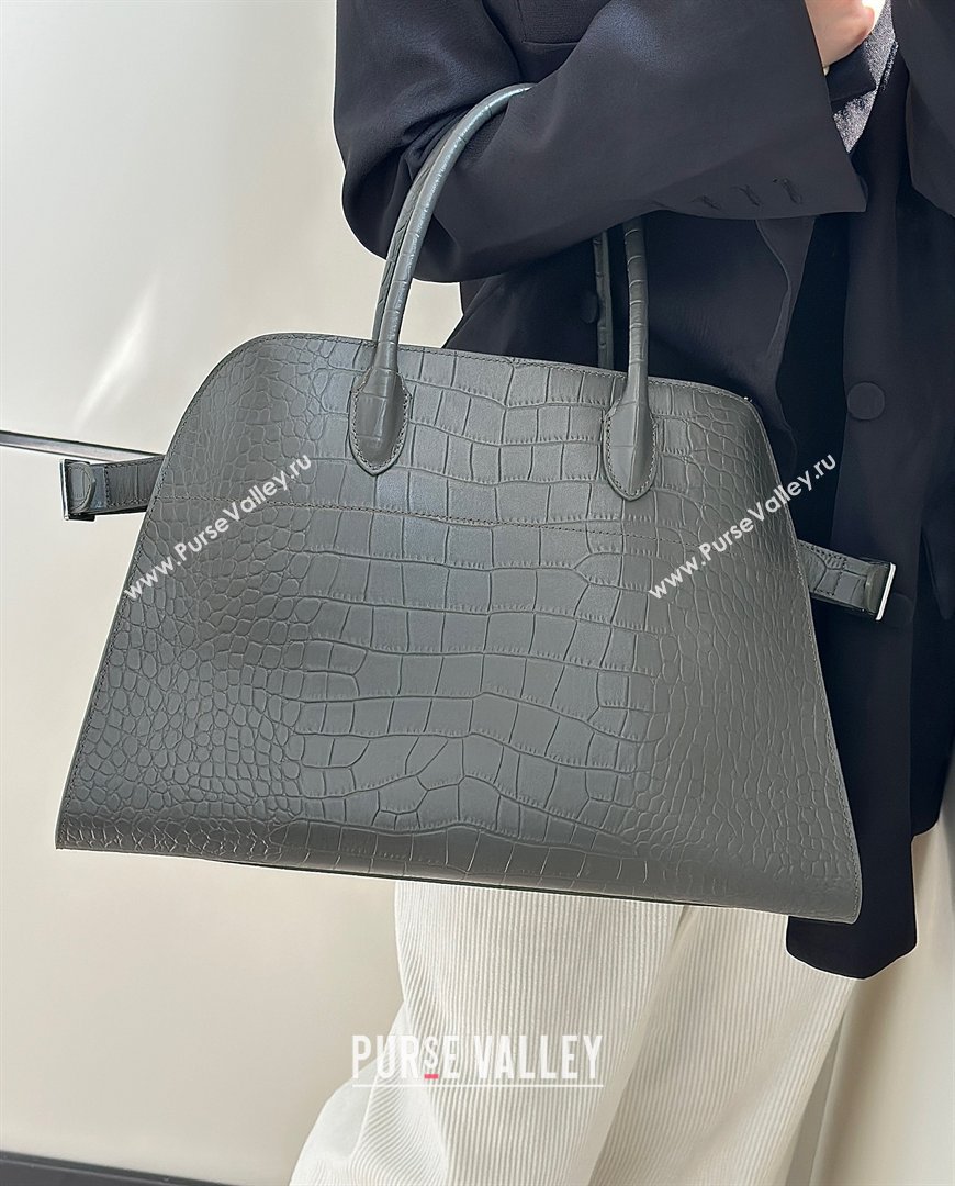 The Row Margaux 15 Tote Bag in Samanta Crocodile Embossed Leather Grey 2026 8818L (CL-260410029)