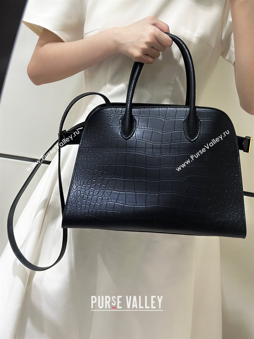 The Row Margaux 12 Tote Bag in Samanta Crocodile Embossed Leather Black 2026 8818 (CL-260410005)