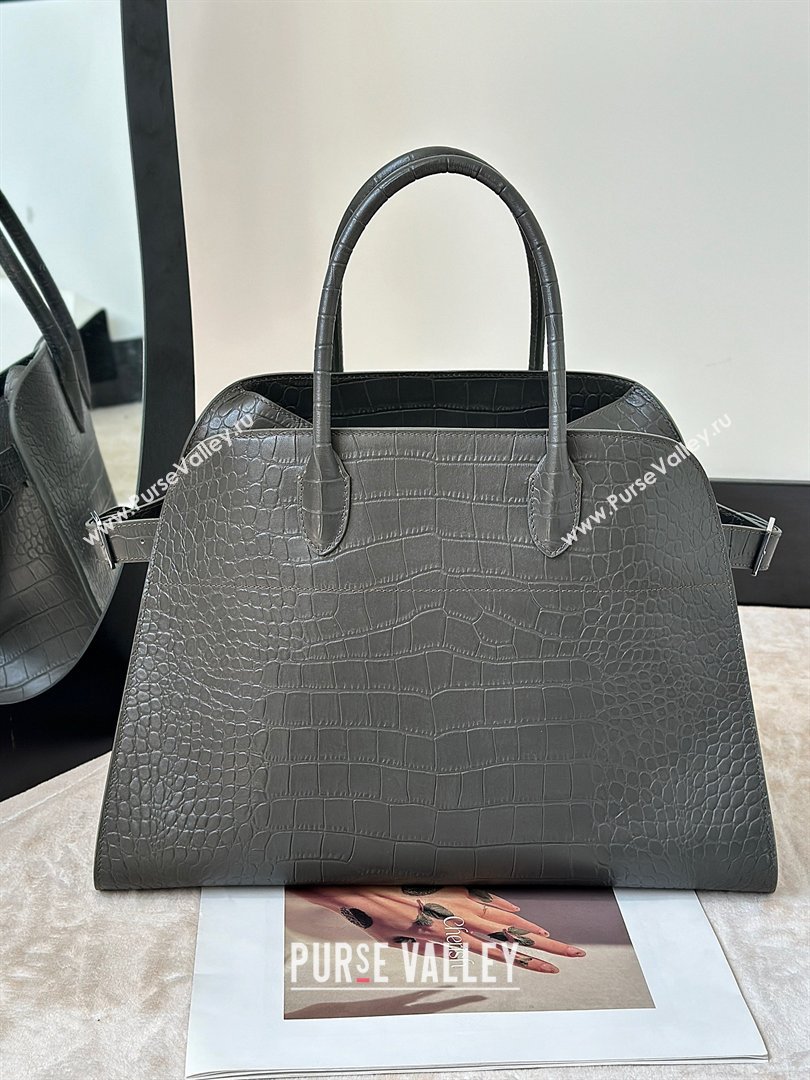 The Row Margaux 15 Tote Bag in Samanta Crocodile Embossed Leather Grey 2026 8818L (CL-260410029)