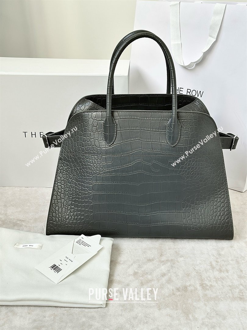 The Row Margaux 15 Tote Bag in Samanta Crocodile Embossed Leather Grey 2026 8818L (CL-260410029)