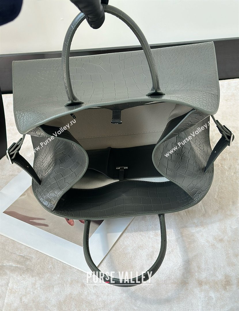 The Row Margaux 15 Tote Bag in Samanta Crocodile Embossed Leather Grey 2026 8818L (CL-260410029)