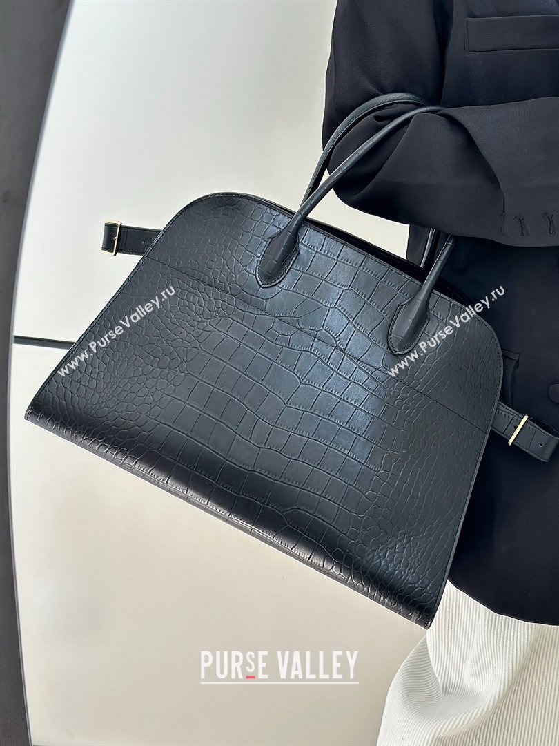 The Row Margaux 15 Tote Bag in Samanta Crocodile Embossed Leather Black 2026 8818L (CL-260410030)