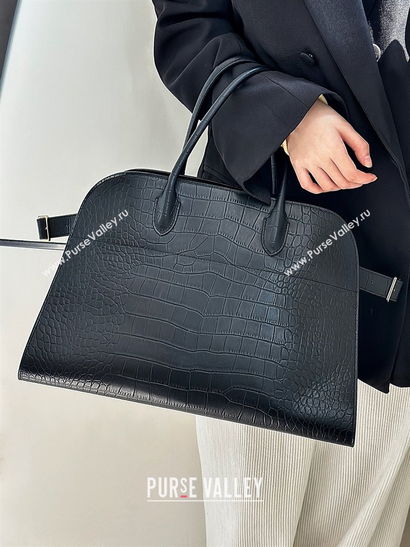 The Row Margaux 15 Tote Bag in Samanta Crocodile Embossed Leather Black 2026 8818L (CL-260410030)