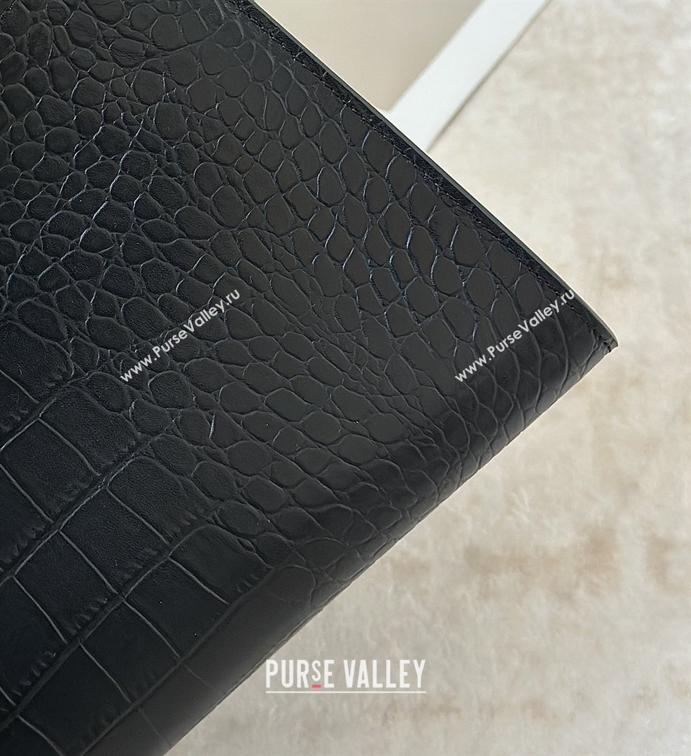 The Row Margaux 15 Tote Bag in Samanta Crocodile Embossed Leather Black 2026 8818L (CL-260410030)