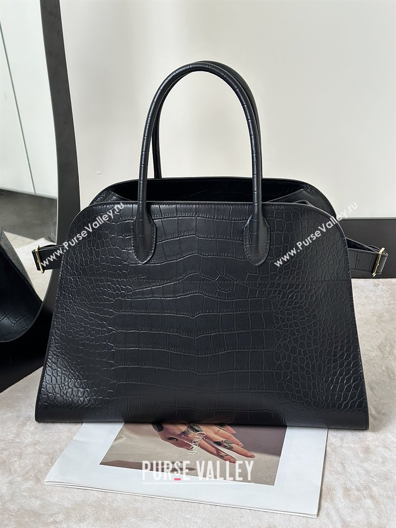 The Row Margaux 15 Tote Bag in Samanta Crocodile Embossed Leather Black 2026 8818L (CL-260410030)