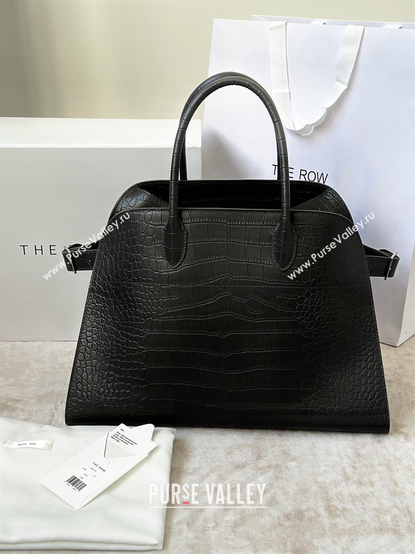 The Row Margaux 15 Tote Bag in Samanta Crocodile Embossed Leather Black 2026 8818L (CL-260410030)
