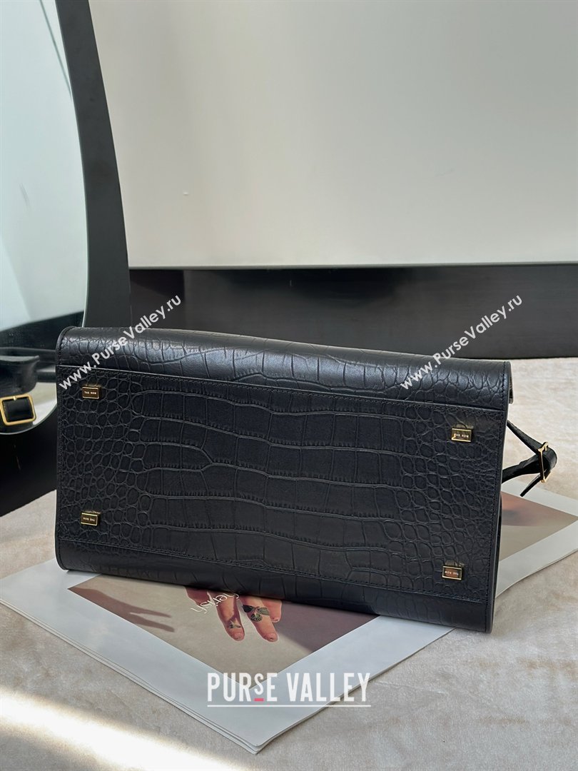 The Row Margaux 12 Tote Bag in Samanta Crocodile Embossed Leather Black 2026 8818 (CL-260410005)