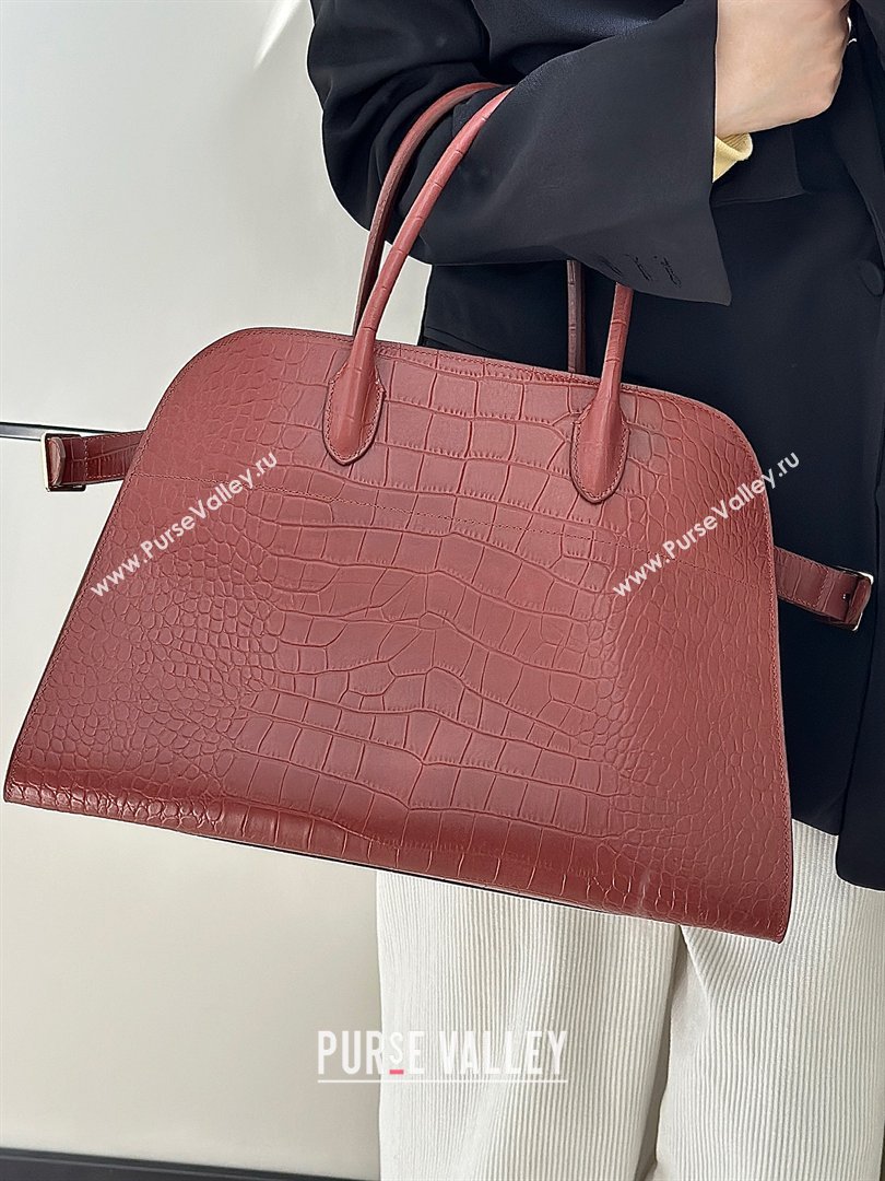 The Row Margaux 15 Tote Bag in Samanta Crocodile Embossed Leather Burgundy 2026 8818L (CL-260410032)