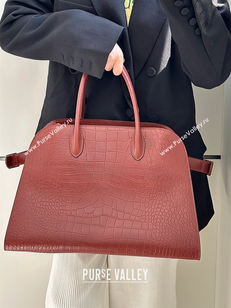 The Row Margaux 15 Tote Bag in Samanta Crocodile Embossed Leather Burgundy 2026 8818L (CL-260410032)