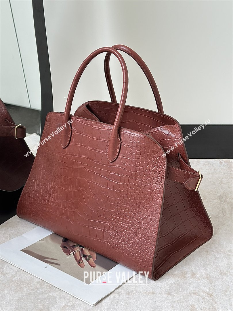 The Row Margaux 15 Tote Bag in Samanta Crocodile Embossed Leather Burgundy 2026 8818L (CL-260410032)