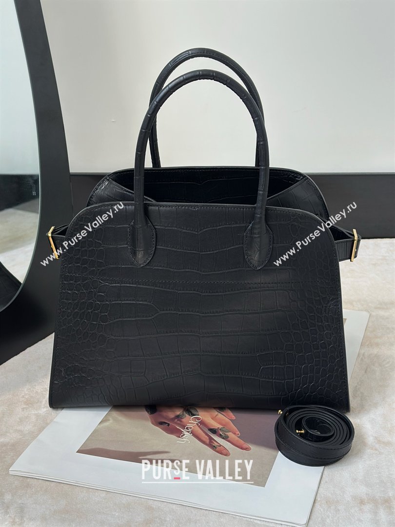The Row Margaux 12 Tote Bag in Samanta Crocodile Embossed Leather Black 2026 8818 (CL-260410005)