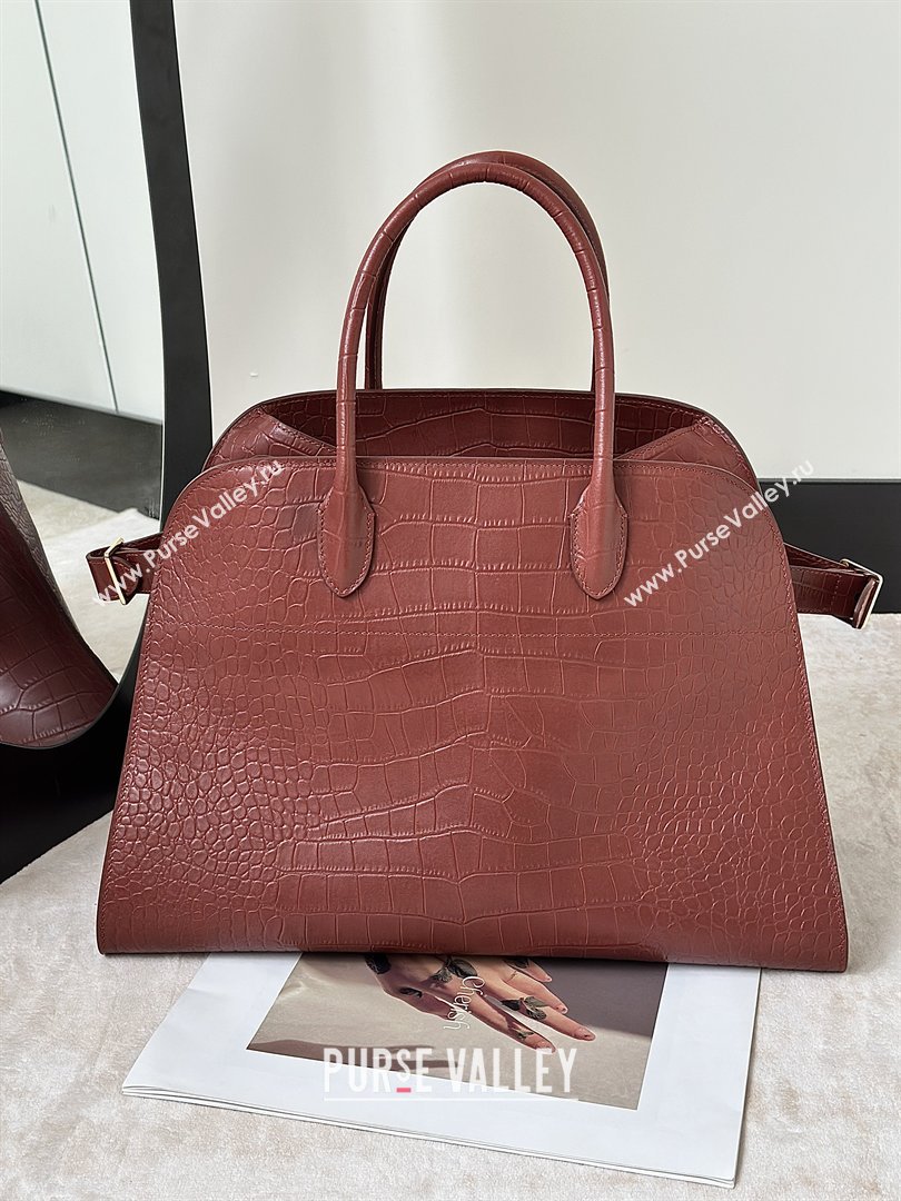 The Row Margaux 15 Tote Bag in Samanta Crocodile Embossed Leather Burgundy 2026 8818L (CL-260410032)
