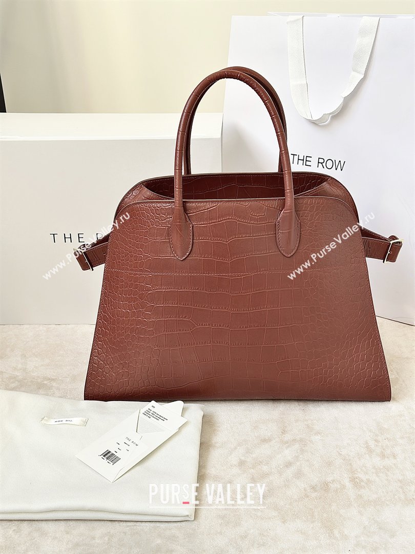 The Row Margaux 15 Tote Bag in Samanta Crocodile Embossed Leather Burgundy 2026 8818L (CL-260410032)