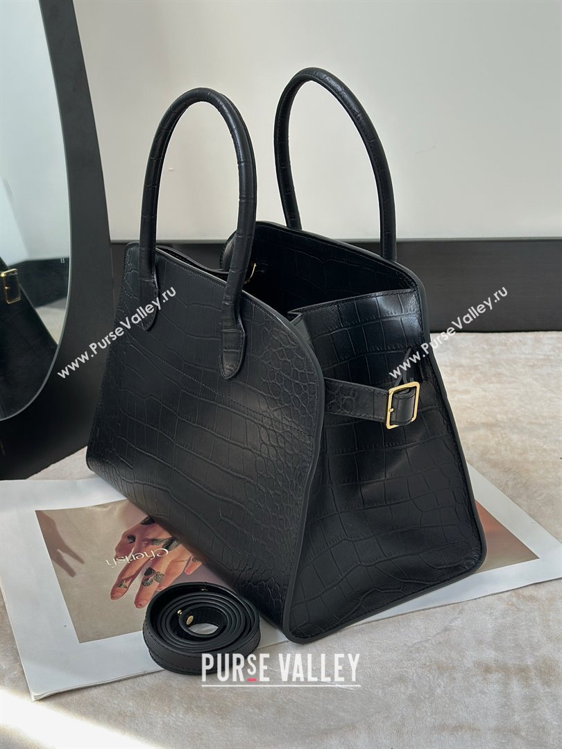 The Row Margaux 12 Tote Bag in Samanta Crocodile Embossed Leather Black 2026 8818 (CL-260410005)
