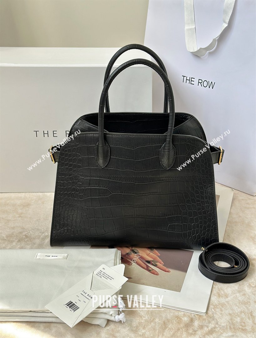 The Row Margaux 12 Tote Bag in Samanta Crocodile Embossed Leather Black 2026 8818 (CL-260410005)