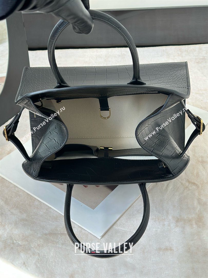 The Row Margaux 12 Tote Bag in Samanta Crocodile Embossed Leather Black 2026 8818 (CL-260410005)