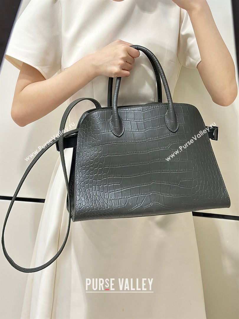 The Row Margaux 12 Tote Bag in Samanta Crocodile Embossed Leather Grey 2026 8818 (CL-260410006)