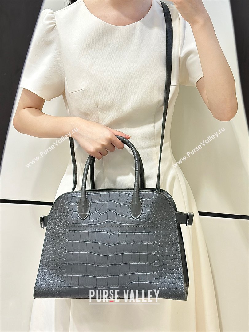 The Row Margaux 12 Tote Bag in Samanta Crocodile Embossed Leather Grey 2026 8818 (CL-260410006)
