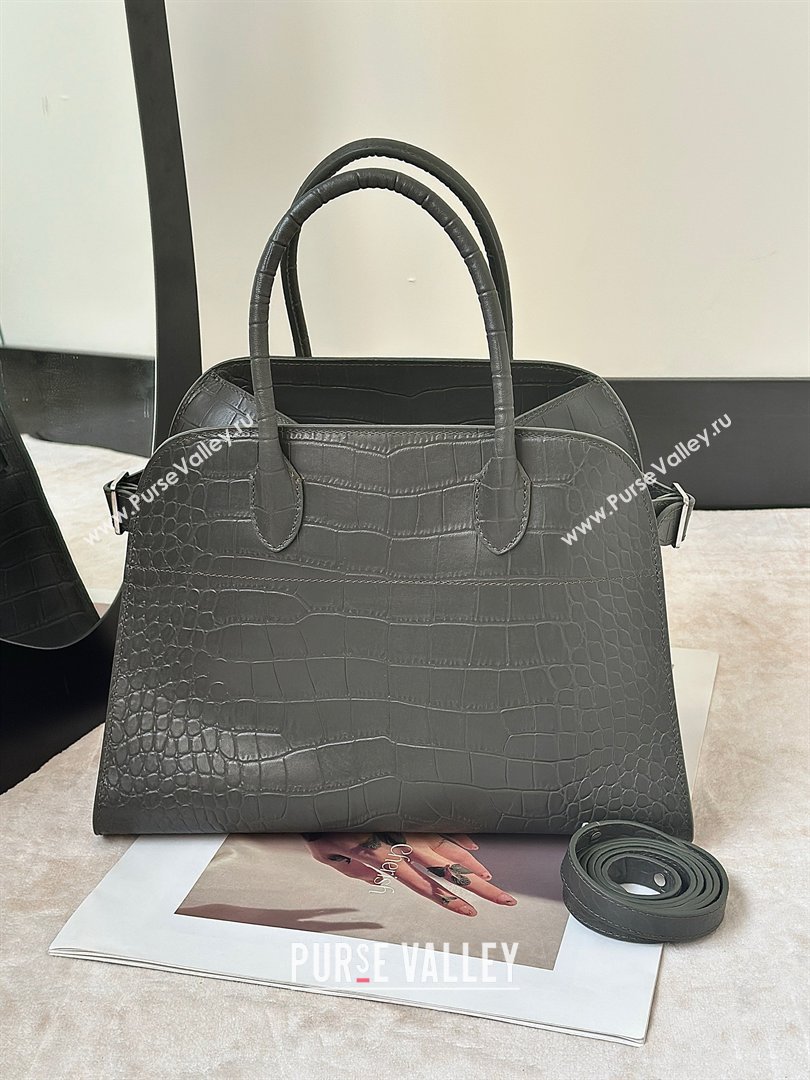 The Row Margaux 12 Tote Bag in Samanta Crocodile Embossed Leather Grey 2026 8818 (CL-260410006)