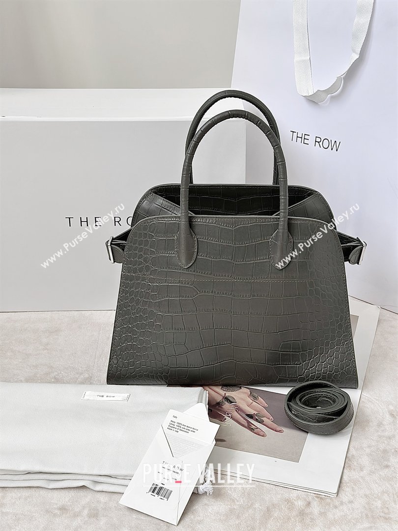 The Row Margaux 12 Tote Bag in Samanta Crocodile Embossed Leather Grey 2026 8818 (CL-260410006)