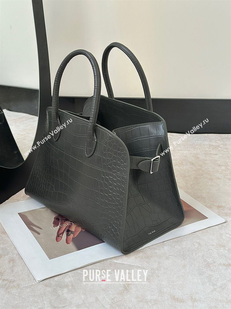 The Row Margaux 12 Tote Bag in Samanta Crocodile Embossed Leather Grey 2026 8818 (CL-260410006)