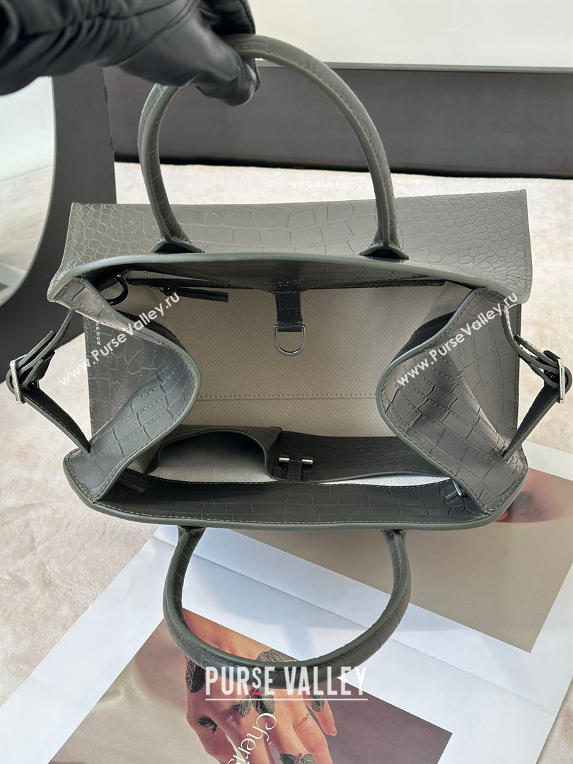 The Row Margaux 12 Tote Bag in Samanta Crocodile Embossed Leather Grey 2026 8818 (CL-260410006)